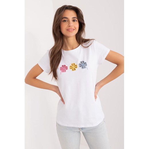 T-Shirt z ażurową aplikacją biały ze sklepu 5.10.15 w kategorii Bluzki damskie - zdjęcie 172272700