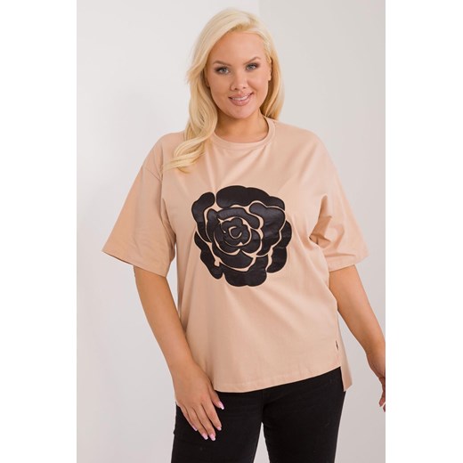 Damska bluzka plus size z naszywką camelowa ze sklepu 5.10.15 w kategorii Bluzki damskie - zdjęcie 172272702