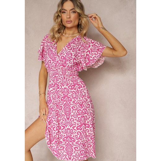 Różowa Sukienka z Kopertowym Dekoltem z Włókna Bambusowego Doremia Renee M okazja Renee odzież