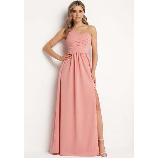 Różowa Elegancka Rozkloszowana Sukienka na Jedno Ramię Wistlia S promocja Born2be Odzież