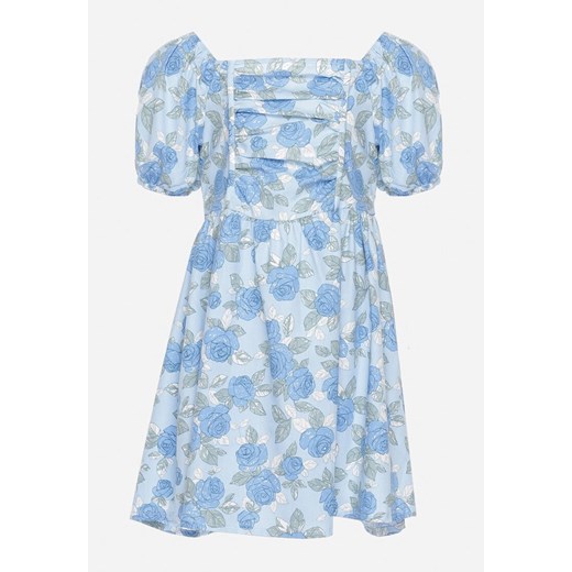 Niebieska Bawełniana Sukienka w Kwiatowy Print z Bufiastymi Rękawami Flospia ze sklepu Born2be Odzież w kategorii Sukienki dziewczęce - zdjęcie 172275872