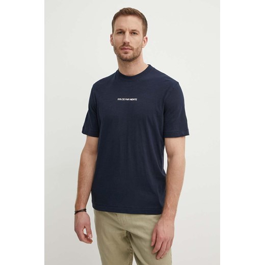 Sisley t-shirt bawełniany męski kolor granatowy z nadrukiem ze sklepu ANSWEAR.com w kategorii T-shirty męskie - zdjęcie 172277993