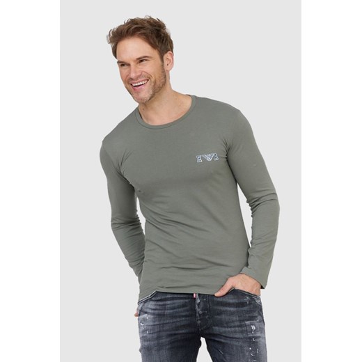 EMPORIO ARMANI Zielony longsleeve męski z granatowym logo, Rozmiar XL ze sklepu outfit.pl w kategorii T-shirty męskie - zdjęcie 172278172
