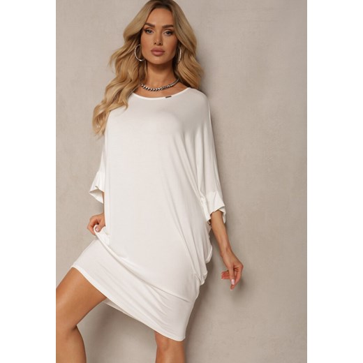 Biała Sukienka z Wiskozy z Krótkim Rękawem w Kroju T-shirt Nelita ze sklepu Renee odzież w kategorii Sukienki - zdjęcie 172278341