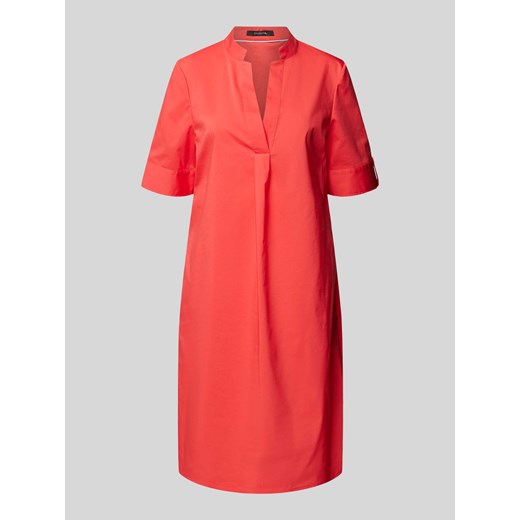 Sukienka czerwona Comma, z długim rękawem mini bawełniana z dekoltem w literę v 