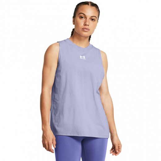 Damski top z nadrukiem Under Armour Off Campus Muscle Tank - fioletowy ze sklepu Sportstylestory.com w kategorii Bluzki damskie - zdjęcie 172284183