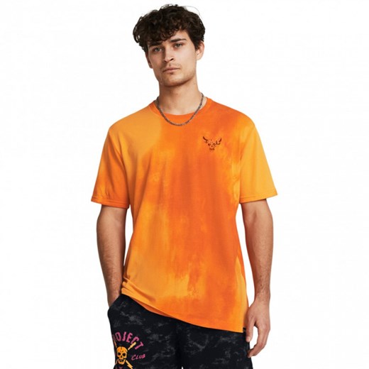 Męski t-shirt z nadrukiem Under Armour Project Rock Raise Hell Cap Sleeve - pomarańczowy ze sklepu Sportstylestory.com w kategorii T-shirty męskie - zdjęcie 172284290
