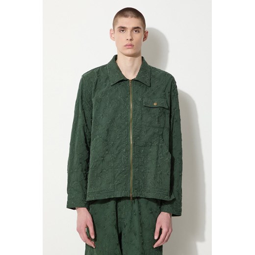 Corridor kurtka bawełniana Floral Embroidered Zip Jacket kolor zielony przejściowa oversize JKT0019 ze sklepu PRM w kategorii Kurtki męskie - zdjęcie 172284970