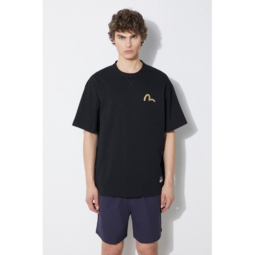 Evisu t-shirt bawełniany Seagull Print + Kamon Appliqué Tee męski kolor czarny gładki 2ESHTM4TS7093 ze sklepu PRM w kategorii T-shirty męskie - zdjęcie 172285120