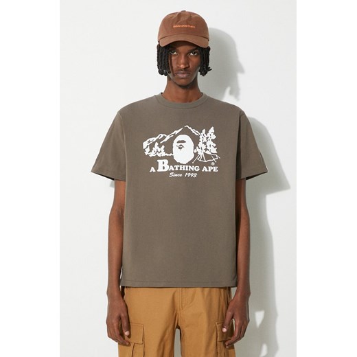 A Bathing Ape t-shirt bawełniany Bape Camp Tee męski kolor brązowy z nadrukiem 1J80110046 ze sklepu PRM w kategorii T-shirty męskie - zdjęcie 172285160