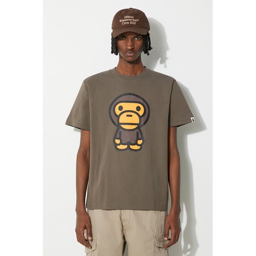 A Bathing Ape t-shirt bawełniany Big Baby Milo Tee męski kolor brązowy z nadrukiem 2J80110002 ze sklepu PRM w kategorii T-shirty męskie - zdjęcie 172285162