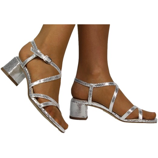 Sandały Stylowe Tamaris na Klocku 1-28204-42 Silver Struct. Tamaris 37 okazyjna cena EuroButy.com.pl
