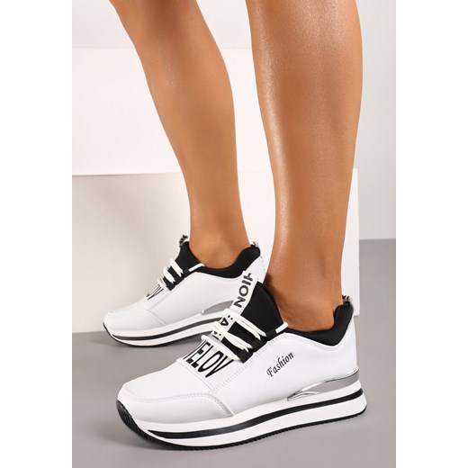 Biało-Czarne Wsuwane Sznurowane Sneakersy na Platformie Aplemia ze sklepu renee.pl w kategorii Buty sportowe damskie - zdjęcie 172287100