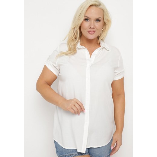 Biała Wiskozowa Koszula z Krótkim Rękawem i Kołnierzem Gribia ze sklepu Born2be Odzież w kategorii Koszule damskie - zdjęcie 172287590