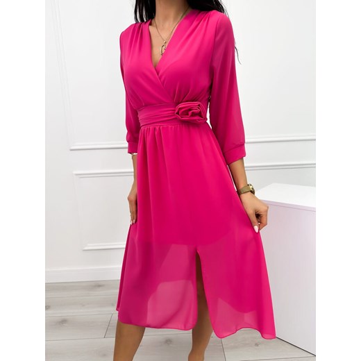 Modnakiecka.pl sukienka elegancka z dekoltem w serek z długim rękawem 