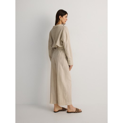 Reserved - Spodnie culotte z dodatkiem lnu - beżowy Reserved XS Reserved