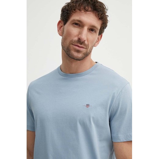 Gant t-shirt bawełniany męski kolor niebieski gładki ze sklepu ANSWEAR.com w kategorii T-shirty męskie - zdjęcie 172291274