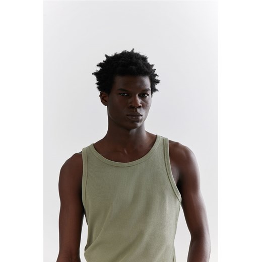 H & M - Prążkowana koszulka Slim Fit - Zielony ze sklepu H&M w kategorii Bluzki damskie - zdjęcie 172292300