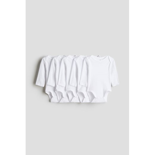 H & M - Body z długim rękawem 5-pak - Biały ze sklepu H&M w kategorii Body niemowlęce - zdjęcie 172292382