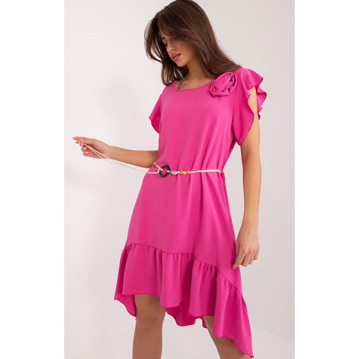 Asymetryczna sukienka z falbaną ciemnoróżowa DHJ-SK-8921.21, Kolor ciemnoróżowy, Rozmiar uniwersalny, ITALY MODA ze sklepu Primodo w kategorii Sukienki - zdjęcie 172294050