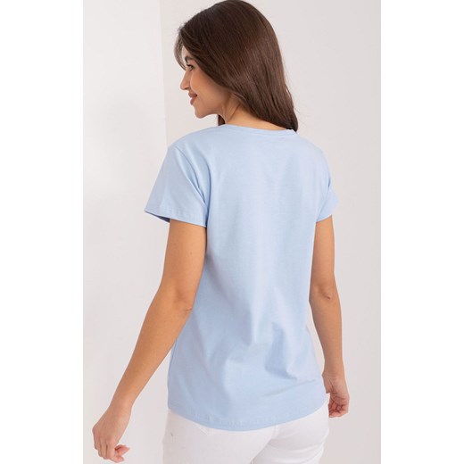 Jasnoniebieski t-shirt damski z naszywkami RV-BZ-9622.16X, Kolor jasnoniebieski, Rozmiar S/M, BASIC FEEL GOOD ze sklepu Primodo w kategorii Bluzki damskie - zdjęcie 172294082