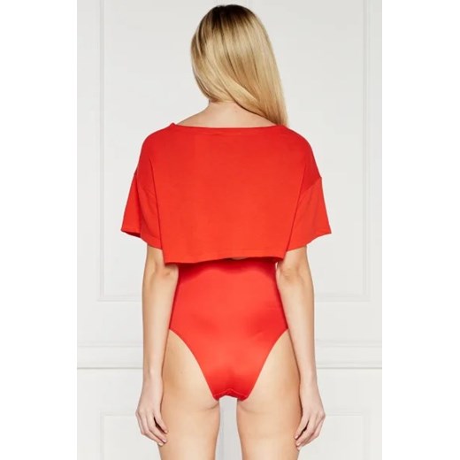 Bluzka damska Calvin Klein z krótkim rękawem z okrągłym dekoltem czerwona 