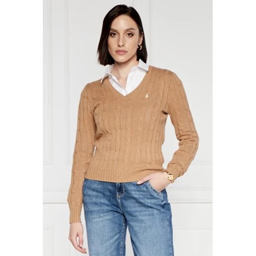 Sweter damski Polo Ralph Lauren bawełniany w serek na wiosnę