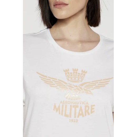 Bluzka damska Aeronautica Militare biała z krótkim rękawem z okrągłym dekoltem w wojskowym stylu 