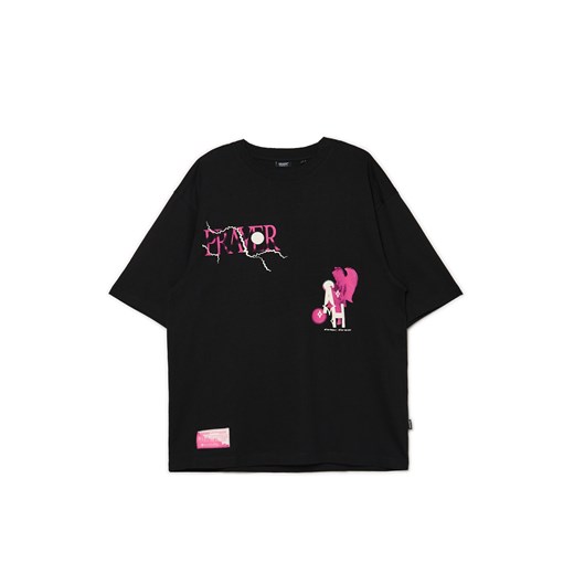 Cropp - Czarna koszulka z nadrukiem i naszywką - czarny ze sklepu Cropp w kategorii T-shirty męskie - zdjęcie 172299932
