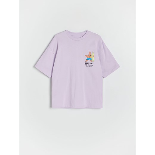 Reserved - T-shirt oversize z nadrukiem - lawendowy ze sklepu Reserved w kategorii T-shirty chłopięce - zdjęcie 172300923