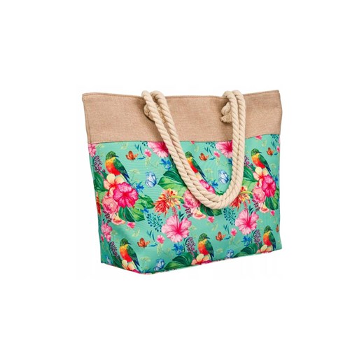 Plażowa shopperka damska zielona w kwiaty ze sklepu 5.10.15 w kategorii Torby Shopper bag - zdjęcie 172301943