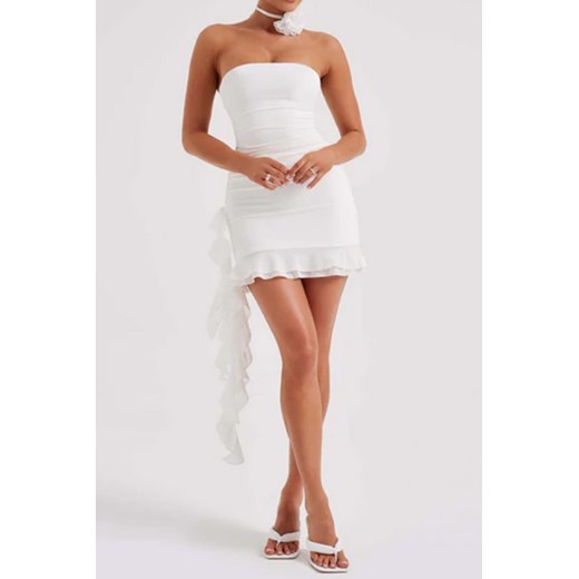 Sukienka IVET biała bez rękawów z okrągłym dekoltem na imprezę 