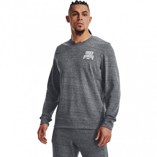 Męska bluza dresowa nierozpinana bez kaptura Under Armour UA Rival Terry Graphic Crew - szara ze sklepu Sportstylestory.com w kategorii Bluzy męskie - zdjęcie 172304472