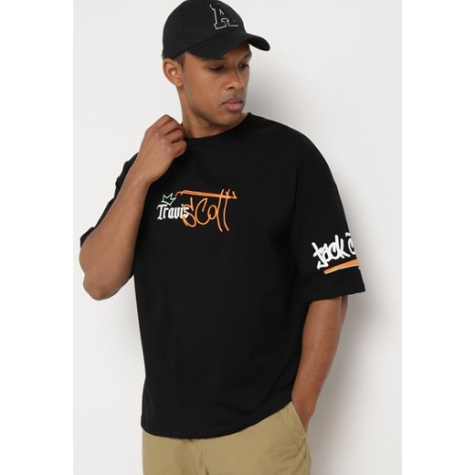 Czarna Koszulka Bawełniana z Dużym Nadrukiem na Plecach Ircia ze sklepu Born2be Odzież w kategorii T-shirty męskie - zdjęcie 172305294
