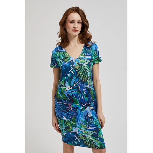 Sukienka w tropikalny wzór niebieska 40 Moodo.pl