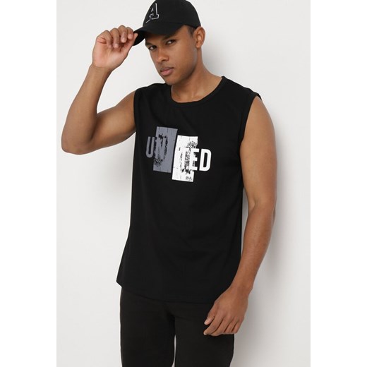 Czarna Koszulka bez Rękawów z Nadrukiem na Przodzie Yanesh ze sklepu Born2be Odzież w kategorii Podkoszulki męskie - zdjęcie 172308413