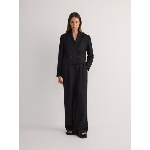 Reserved - Spodnie z lnem i wiskozą - czarny ze sklepu Reserved w kategorii Spodnie damskie - zdjęcie 172310870