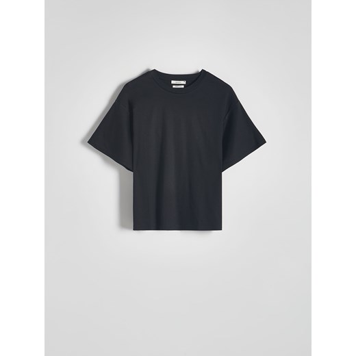 Reserved - T-shirt oversize z merceryzowanej bawełny - czarny ze sklepu Reserved w kategorii Bluzki damskie - zdjęcie 172311013