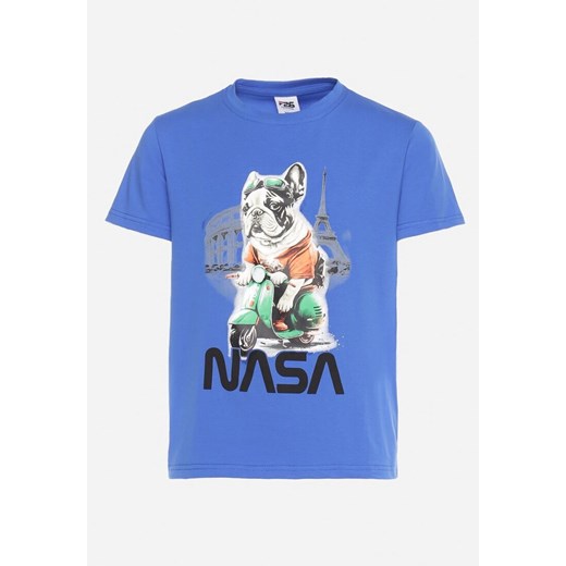 Niebieska Koszulka T-shirt z Zabawnym Nadrukiem Sivalia ze sklepu Born2be Odzież w kategorii T-shirty chłopięce - zdjęcie 172313432
