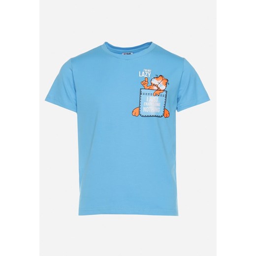Niebieska Koszulka T-shirt z Nadrukiem z Kotem Palialia ze sklepu Born2be Odzież w kategorii T-shirty chłopięce - zdjęcie 172313532