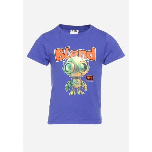 Granatowa Koszulka z Bawełny z Krótkim Rękawem Ozdobiona Aplikacją Lumubia ze sklepu Born2be Odzież w kategorii T-shirty chłopięce - zdjęcie 172313534