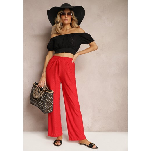 Czerwone Spodnie High Waist z Ażurowym Wzorem Diemia ze sklepu Renee odzież w kategorii Spodnie damskie - zdjęcie 172313773
