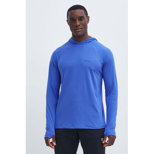 Marmot bluza sportowa Windridge kolor niebieski z kapturem gładka ze sklepu ANSWEAR.com w kategorii Bluzy męskie - zdjęcie 172314741