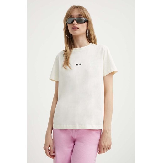MSGM t-shirt bawełniany damski kolor beżowy ze sklepu ANSWEAR.com w kategorii Bluzki damskie - zdjęcie 172315190