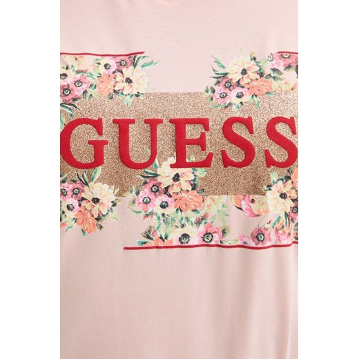Bluzka damska Guess z napisami z krótkim rękawem różowa młodzieżowa 