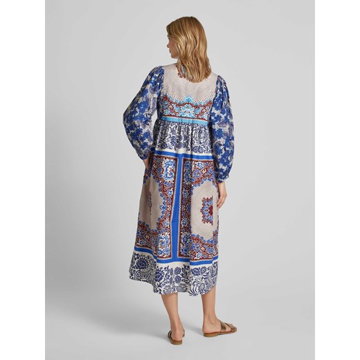 Sukienka Max Mara midi z długim rękawem wielokolorowa w abstrakcyjne wzory casual 