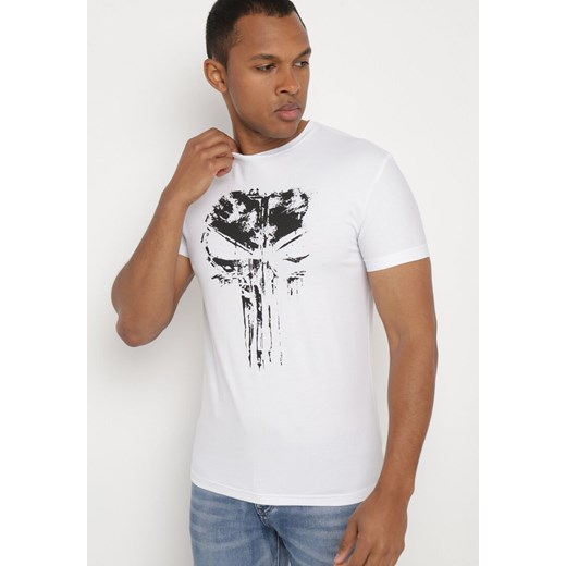 Biała Bawełniana Koszulka T-shirt z Krótkim Rękawem i Nadrukiem Hadiana ze sklepu Born2be Odzież w kategorii T-shirty męskie - zdjęcie 172317713