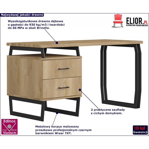 Drewniane duże biurko loft z szufladami do biura - Bahama 12X Elior One Size Edinos.pl