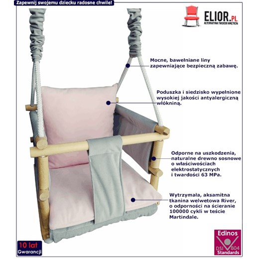 Różowa huśtawka kubełkowa dziecięca - Metisa Elior One Size Edinos.pl