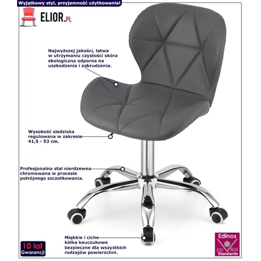 Szary pikowany fotel obrotowy z ekoskóry - Renes 3X Elior One Size Edinos.pl